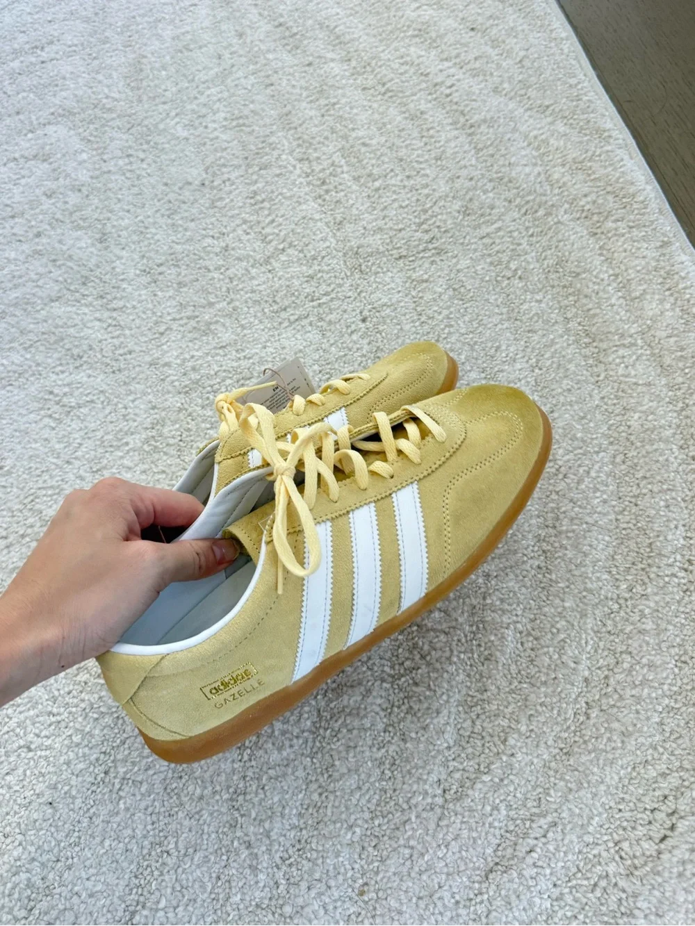 adidas Yellow Suede Sneakers with White Stripes - Picture 1 of 5